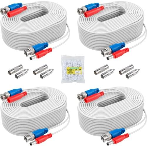 ANNKE 4PCS a Lot 30M 100 Feet BNC Video Power Cable For CCTV AHD Camera DVR Security System white Surveillance Accessories