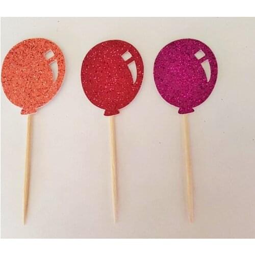 GLITTER balloon Cupcake Toppers birthday country Wedding Bridal baby Shower Engagement Party Bachelorette food picks