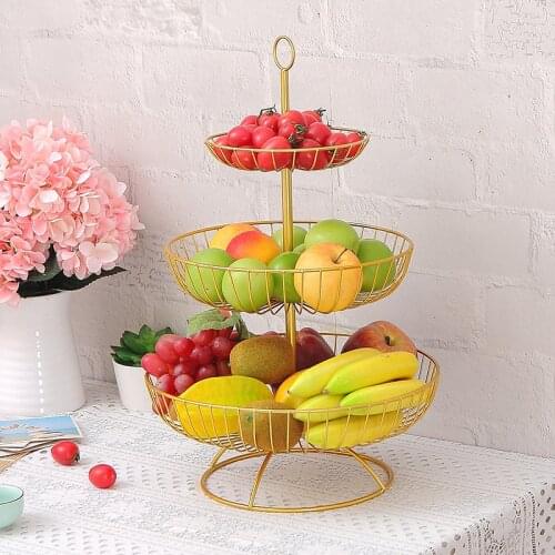 Household 3 Layer Fruit Plate Countertop Metal Fruit Basket Black Retro Style Tray Rack Storage Basket Candy Buffet Stand