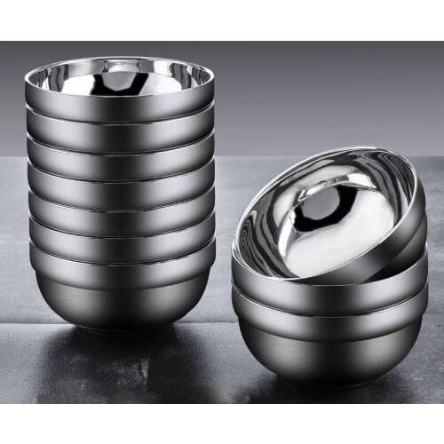 304 Stainless Steel Bowl Double Insulation and Anti-scalding Household Children Students Adult Rice Bowl Canteen Tableware 10pcs