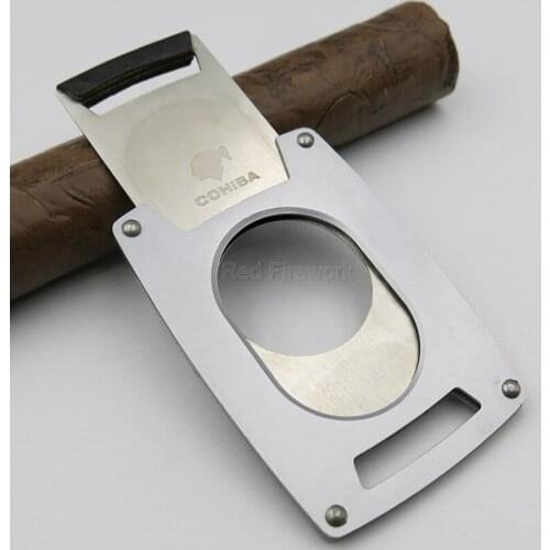 COHIBA Cigar Gadgets Super Sharp Cutter Knife Stainless Steel Double Edged Cigar Scissors Wholesale With Cigar Bag