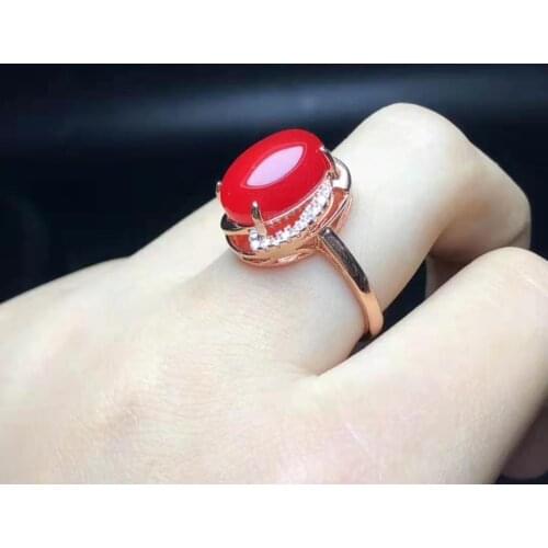 Designer 925 Silver-inlaid Natural Ruby Chalcedony Fashion Ring Resizable