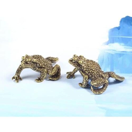 Solid Brass Lucky Toad Figurines Miniatures Small Desktop Ornaments Copper Simulation Animal Tea Pet Retro Home Decoration Craft