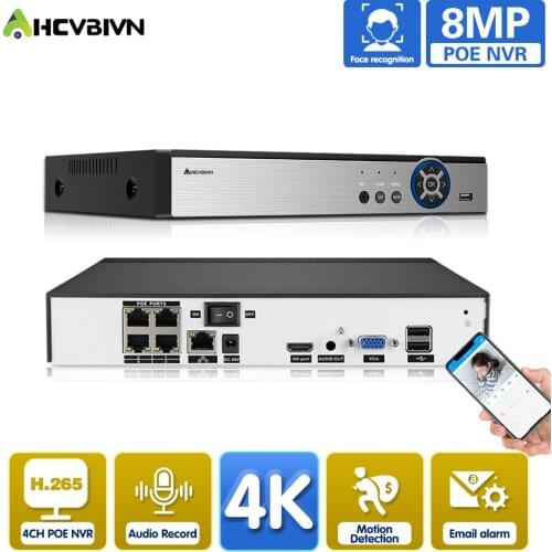 4K H.265 4CH 8CH POE NVR Security IP Camera Video Surveillance CCTV System P2P 5MP 8MP Network Video Recorder Face Detection