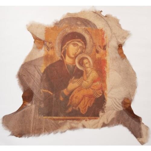 Religious Virgin Mary Jesus Hand Painting On Natural Leather Fur Christian Mural Picture Living Room Decoration Frameless Carpet