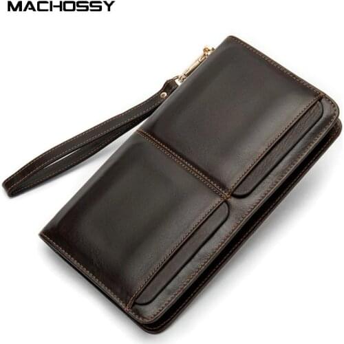 High Quality Men Clutch Bag Wallets Genuine Leather Long Purses Large Capacity Business Wallet Zippers Cellphone Bags For Male