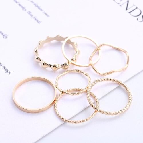 Temperament Multi Layer Ring Korean Popular Jewelry Accessories Geometry Six Piece Women Ring Beautiful Finger Metal Accessories