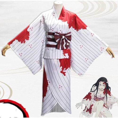 Demon Slayer Cosplay Nezuko Kamado Kimono Costumes Kimetsu no Yaiba Costumes Japanese Anime Comic Con Scary Dress Wig Props