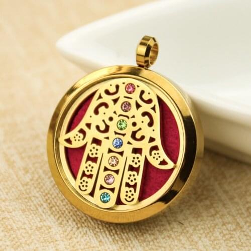 Stainless Steel 7 Chakra Zircon Fatima Hand Pendant Soy Luna Hamsa Necklace Islam Aromatherapy Essential Oil differuser Jewelry