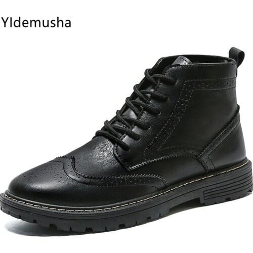 2021 New Causal Mens Boots Winter PU Shoes Work Boots Autumn Jogging Shoes Men Round Toe Sneakers Men Non-slip Shoes Men Boots