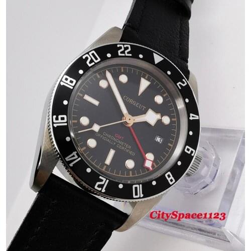 Corgeut 41mm watch Sterile dial GMT Automatic Mechanical Watch mens Sport calendar waterproof mens watches
