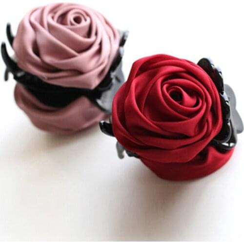 Gentler Two Vivid Satin Rose Flower Plastic Hair Claws Ladies Headwear Hair Accessories for Women