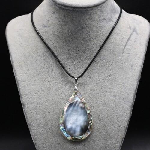 Natural Abalone Shell Pendant Necklace Water Drop Shape Shell Pendant Necklace for Women Jewelry Necklace Gift Length 55+5cm