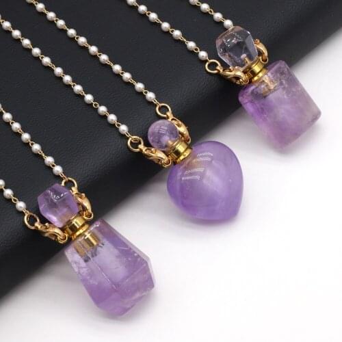 Natural Semi-precious Stone Perfume Bottles Pendant Amethyst Two Accessories for Free for Jewelry Making Necklaces Gift