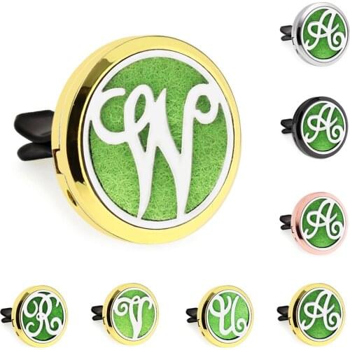 New Letter Gold Color A-Z 30mm Magnet Open Essential Oil Car Vent Clip Perfume Locket Car Diffuser Locket Free 10 Pads