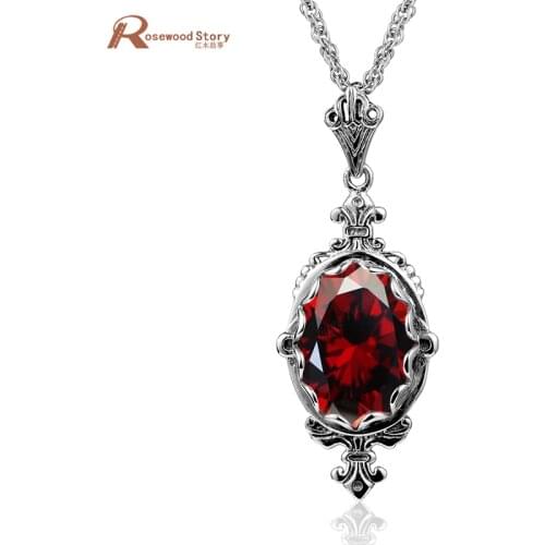 Trendy Statement Silver Pendant Necklace For Women Vintage Garnet Pendant Gemstone Solid 925 Sterling Silver Fashion Jewelry Hot