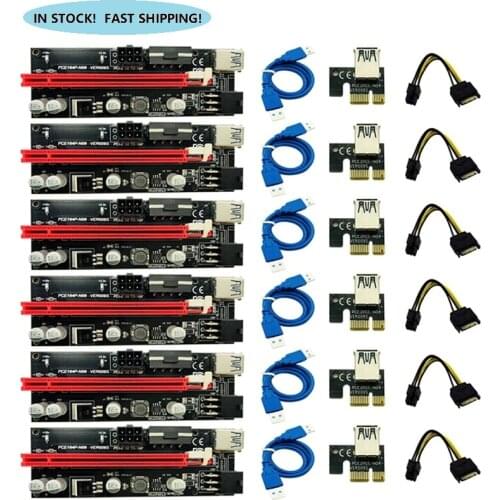 6Pcs Newest Ver009 Usb 3.0 Pci-E Riser Ver 009S Express 1X 4X 8X 16X Extender Riser Adapter Card Sata 15Pin to 6 Pin Power Cable