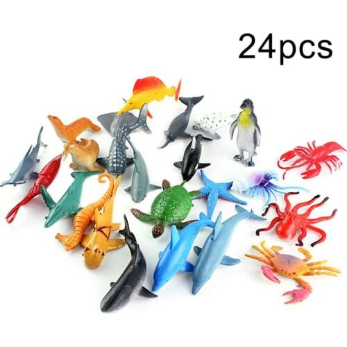 24Pcs Realistic Mini Simulation Sea Life Animal Whale Lobster Figures Ocean Miniature Educational Kids Toys for children