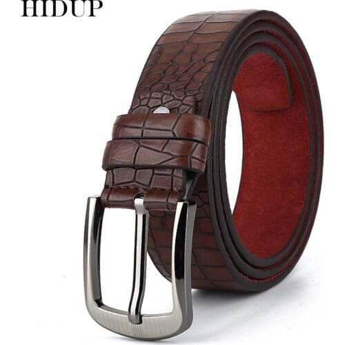 HIDUP Retro Style Design Pin Buckles Metal Belts Crocodile Pattern Genuine Leather Belt for Men 38mm Clothing Accessories NWJ691