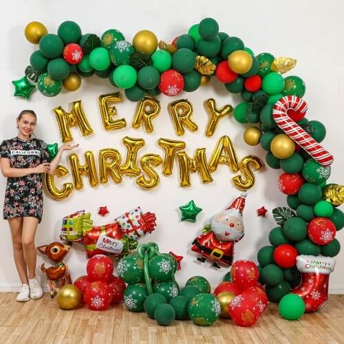 203Pcs Red Green Christmas Balloons Garland Arch Kit Christmas tree Santa Claus Snowflake Balloons Globos Xmas Party Decoration