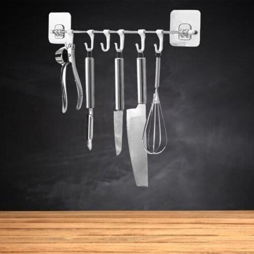 Self-adhesive Kitchen Rail Rack Wall Mount Utensil Hanging Rack Behind Door Organizer Hanger Cooking Utensils Measuring Spoons
