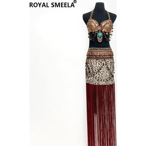 Sexy Belly dance Costume Set ribbon beaded bra tassels scarf Professional Bellydance Tribal dance Costume dancing Bra hip scarf