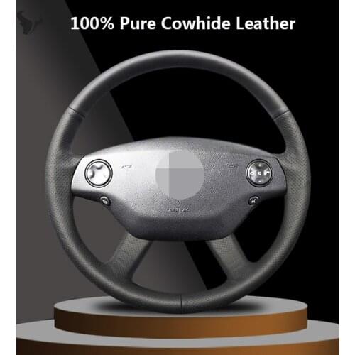 Hand-stitched Black Genuine Leather Steering Wheel Cover for Mercedes Benz S-Class 2006 2007 2008 S350