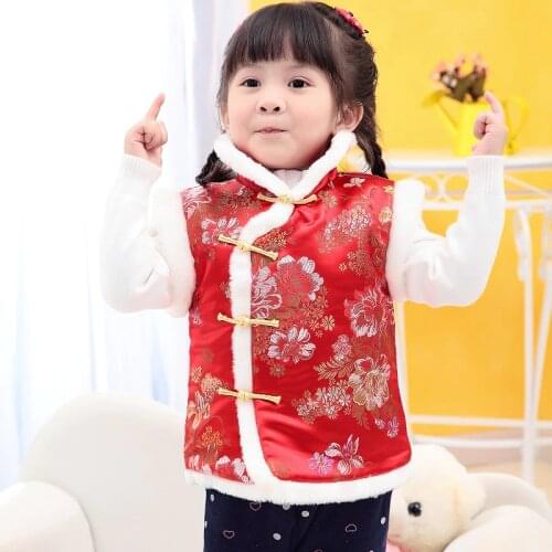 Baby Girls Quilted Coats Festival Waistcoat Girl Down Jacket Chi-pao Chinese Children Qipao Outerwear Thick Outfits Vest