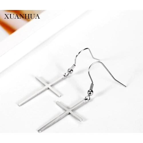 XUANHUA Crosses Drop Earrings For Women Stainless Steel Jewelry Woman Vogue 2019 Long Earrings Summer Jewelry Accessories