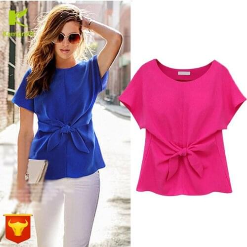 New Summer 2020 Women T-shirt Round Neck Short Sleeve Butterfly Tie Explosive Chiffon Shirt korean plus size pink tshirt QP040