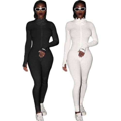 Zipper Sexy Turtleneck Fitness Jumpsuit Women Full Sleeve Slim Rompers Ladies Winter Skinny Playsuit Mujer Body Suit Plus Size