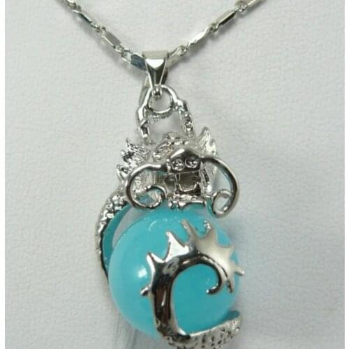 Womens fashion metal silver plated longtuo + round Sapphire Pendant Necklace