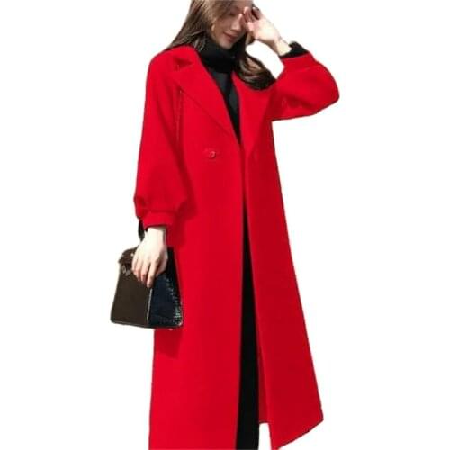 Female Autumn Winter Woolen Coat Womens 2021 Plus Size Windbreaker Womens Long Over The Knee Loose Thick High-end Woolen Coat