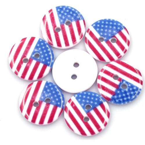 20PCS 18mm Multicolor American Flag Pattern Round Plastic Sewing Buttons 2 Holes DIY Apperal Scrapbook Crafts Repair Accessories