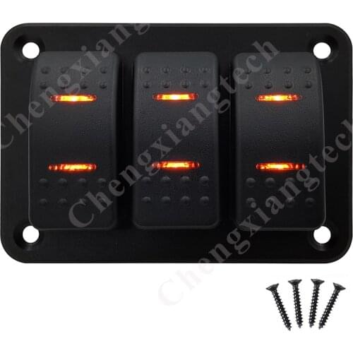 3 Gang Aluminum Boat Truck Rocker Switch Panel Orange Led Light On Off Toggle Switch Circuit Breaker Pre-Wired + Sticker