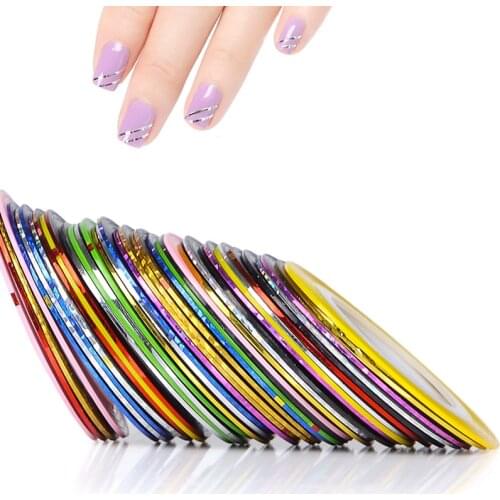 30Pcs 1mm Multicolor Mixed Colors Rolls Striping Tape Line Without Glue Nail Art Decoration Sticker DIY Nail Tips