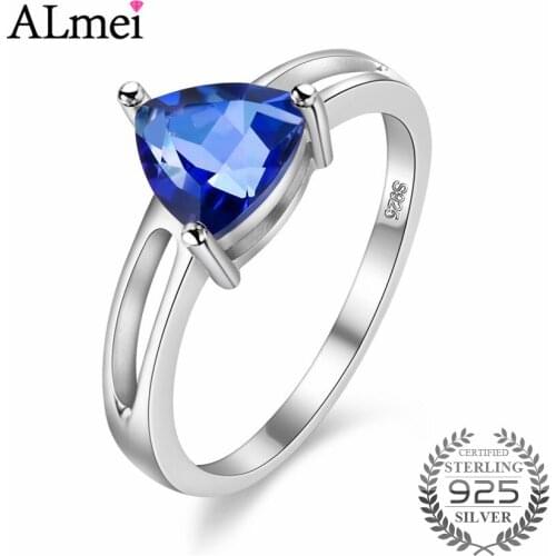 Almei 2018 Blue Triangle Natural Topaz Birthstone Statement Rings 925 Sterling Silver Original Jewelry with Gift Box 40% FJ029