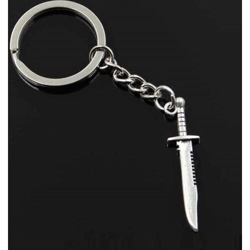 New Fashion Men 30mm Keychain DIY Metal Holder Chain Vintage Sword Dagger 43x10mm Silver Color Pendant Gift
