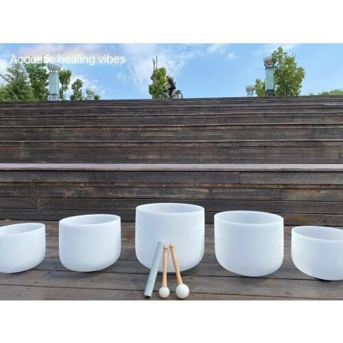 Chakra tuned 432hz 14" C/D/E/F/G/A/B Frosted Quartz Crystal Singing Bowl for meditation healing