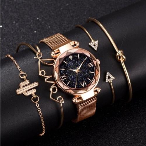 Fashion Luxury Brand Starry Sky Dial Watches Women Ladies Crystal Bracelet Quartz Wrist Watch 5-piece Set Relogio Feminino