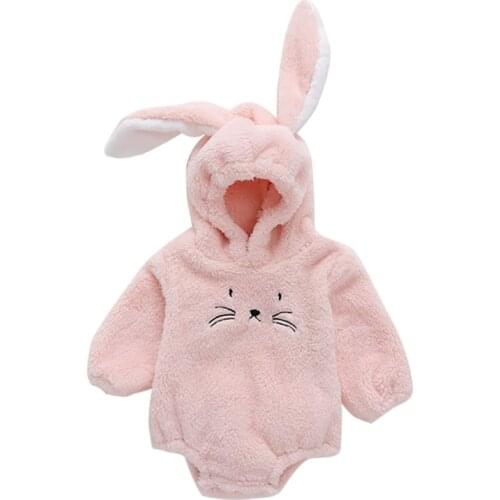 Baby Romper Cute Cartoon Pattern Long Sleeve Rabbit Ear Hoodie Thicken Sweatshirt Bodysuit Outfits
