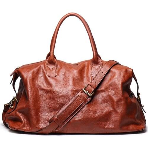 22 Inch Cowhide Travel Duffle Bag Mens Real Leather Handbag Large Capacity Tote Bags Gentlemen Weekender Bag Big Hand Luggage