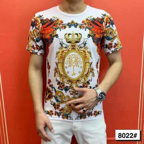 Summer Original Brand Royal Digital Printing High-End Exquisite Craftsmanship With Hot Drilling Pure Cotton Mens O-Neck T-Shirt
