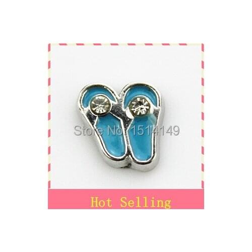 Hot selling crystal blue slipper floating charm living glass floating memory charms