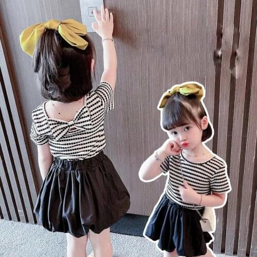 Korean Girl Short Sleeve Stripe Summer Casual Top Comfortable And Breathable Top Baby 0-6 Years Old Girls T-shirt Baby Clothes