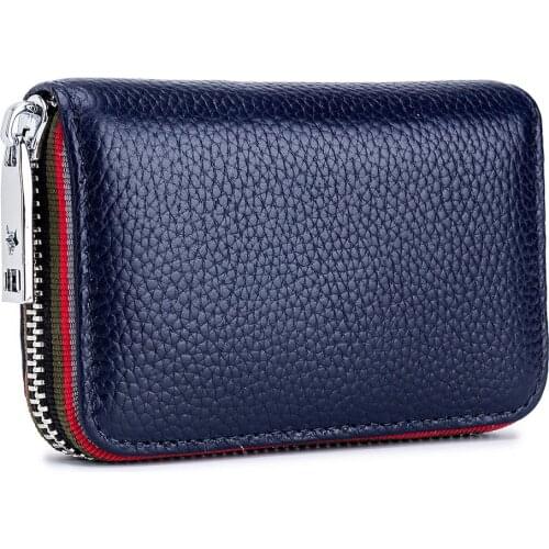 RFID Blocking Genuine Leather Small Zipper Mini Card Case Women Coin Purse Organizer Pocket Wallet Female Card Holder For Man