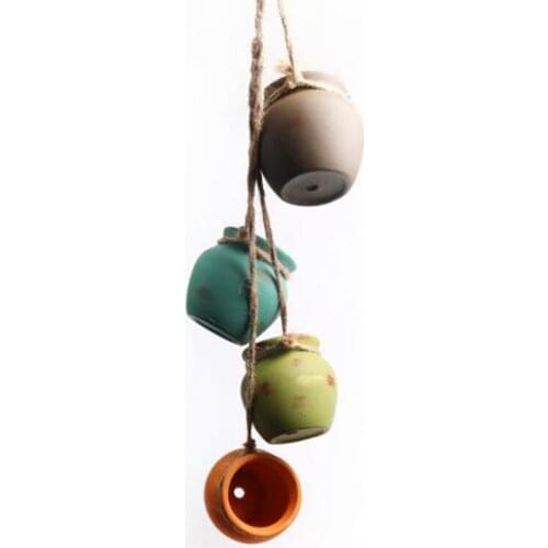 Creative Hemp Rope Succulent Flowerpot Ceramic Hanging Basin Hanging Wall Pot Personality Vase Garden Decor