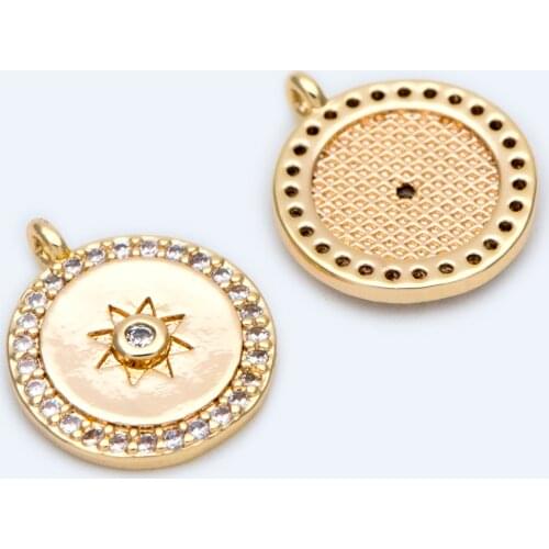10pcs CZ Paved Gold Round Sun Charms 14x11mm, 18K Gold plated Brass, Disk Sun Pendants (GB-1266)