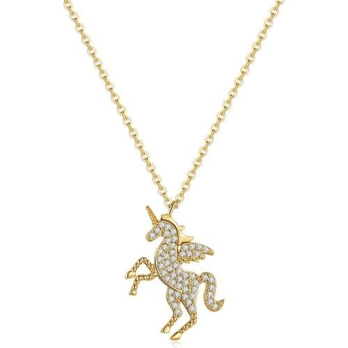 2021 Hot Sell Fashion Necklace For Women Micro Zircon Inlay Luxury Unicorn Romantic Pendant Necklace Female Jewelry Holiday Gift