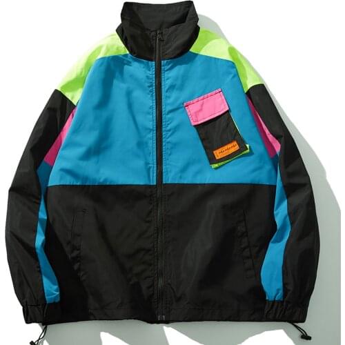 LACIBLE Patchwork Windbreaker Men Jackets Harajuku Cotton Coat Hip Hop Color Clock Male Oversized Tops Streetwear Coat